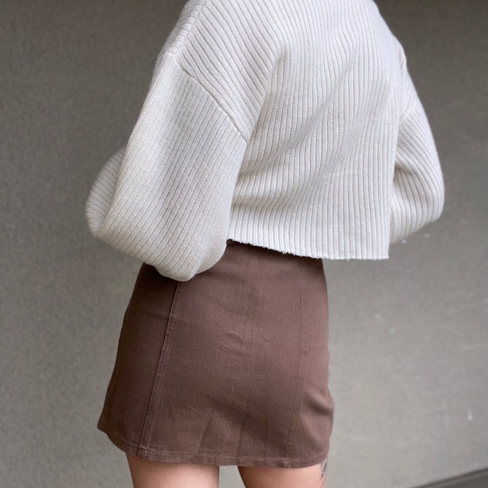 Brown denim mini skirt with O ring zipper - Picture 4 of 7